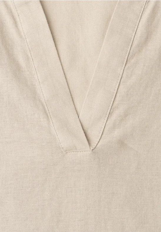 Blouse met gespleten hals van linnenmix timeless beige