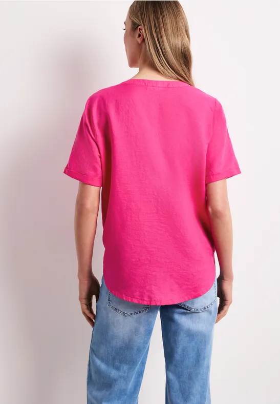 Bluse mit Split Neck aus Leinenmix magenta dream
