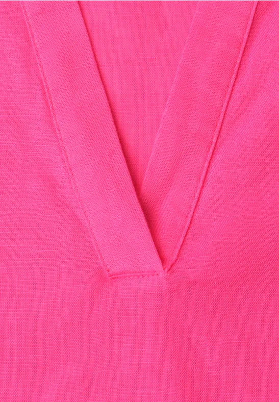 Bluse mit Split Neck aus Leinenmix magenta dream