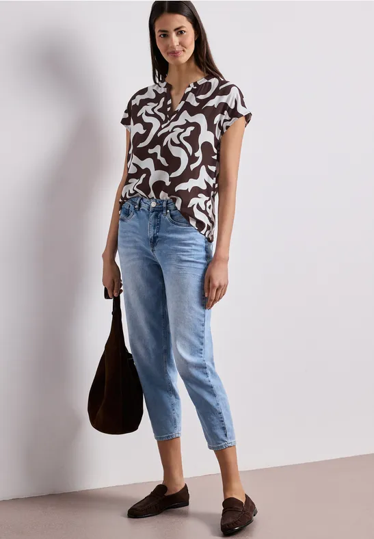 Blouse met hangende schouder en print espresso brown