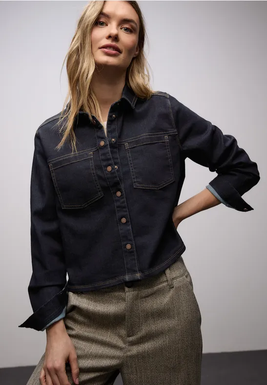 Denim overhemd blouse Rinse Blue washed