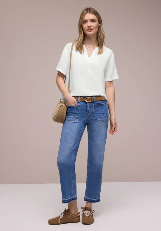 Kurzarm Bluse mit Turn-Up off white