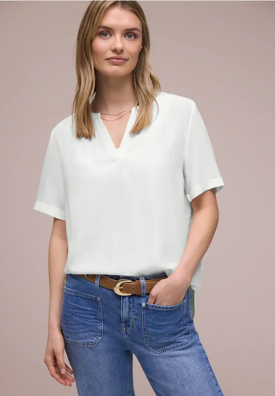 Kurzarm Bluse mit Turn-Up off white