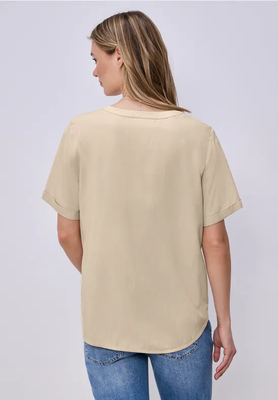 Kurzarm Bluse mit Turn-Up cotton beige