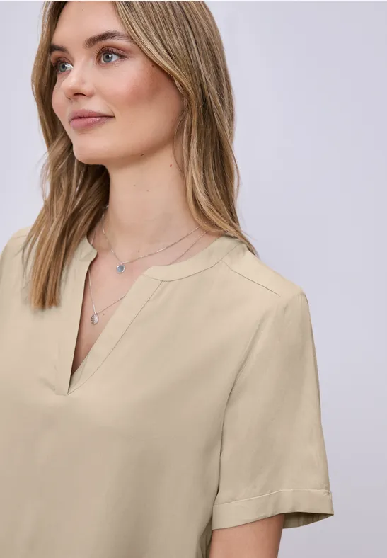 Kurzarm Bluse mit Turn-Up cotton beige