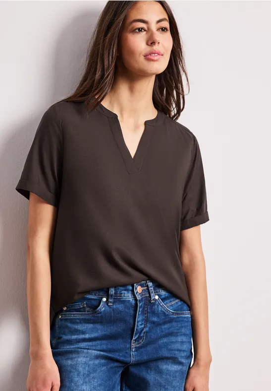 Kurzarm Bluse mit Turn-Up espresso brown