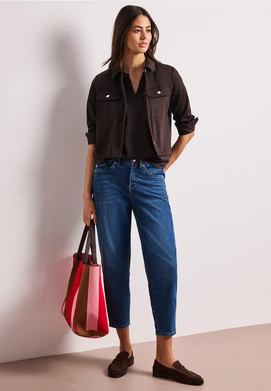 Kurzarm Bluse mit Turn-Up espresso brown