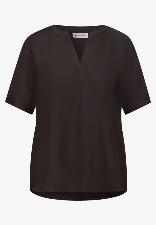 Kurzarm Bluse mit Turn-Up espresso brown