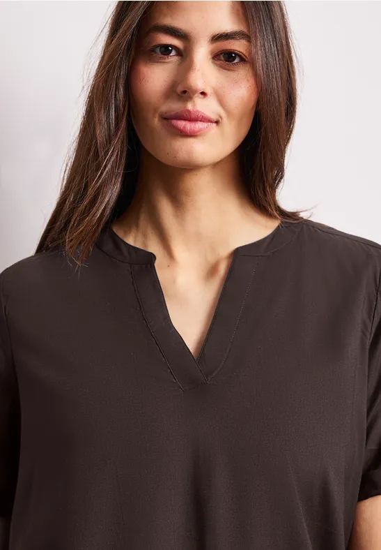 Kurzarm Bluse mit Turn-Up espresso brown