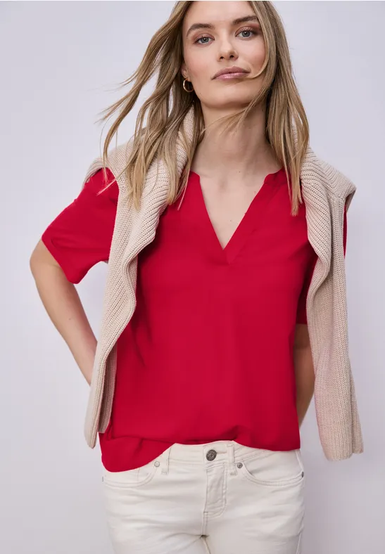 Kurzarm Bluse mit Turn-Up salsa red