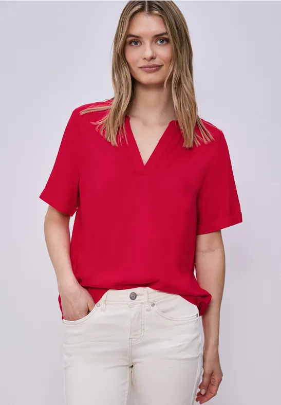 Kurzarm Bluse mit Turn-Up salsa red