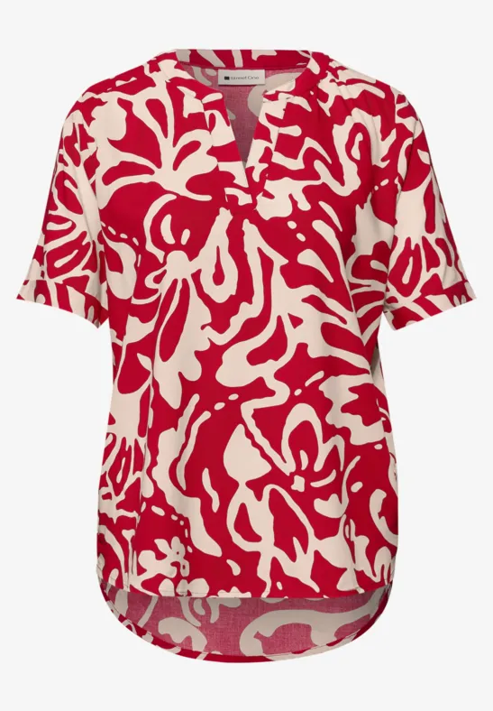 Kurzarm Bluse mit floralem Muster salsa red