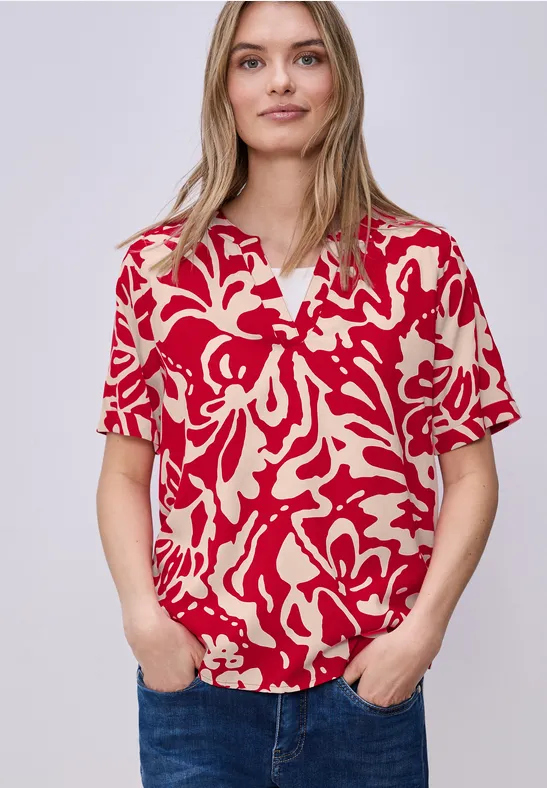 Kurzarm Bluse mit floralem Muster salsa red
