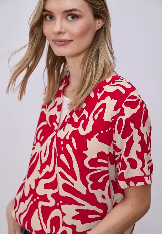 Kurzarm Bluse mit floralem Muster salsa red