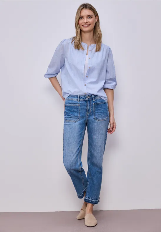 3/4-Arm Bluse in Chambray Qualität original blue