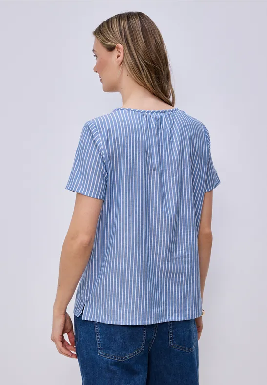 Kurzarm Bluse mit Split Neck und Streifen original blue