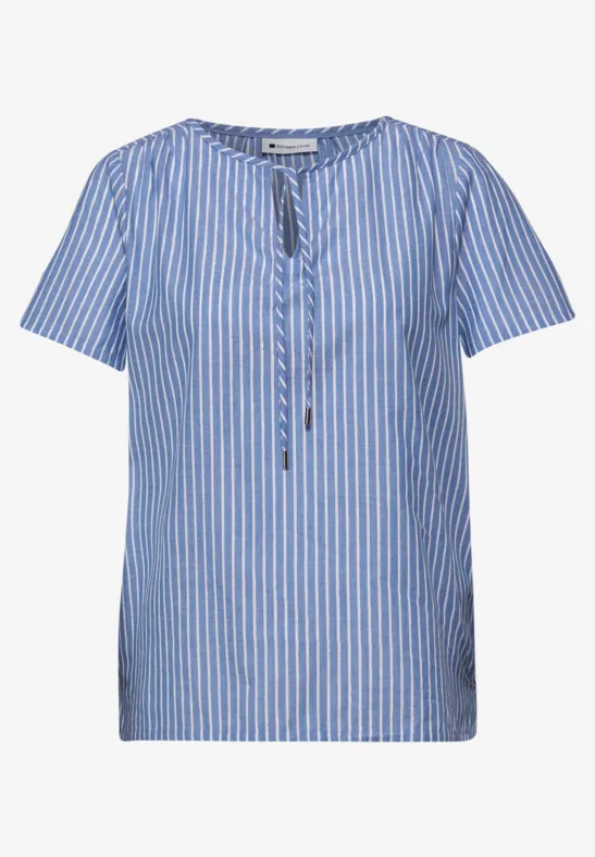 Kurzarm Bluse mit Split Neck und Streifen original blue