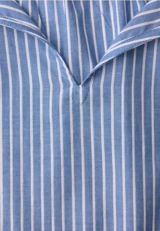 Kurzarm Bluse mit Split Neck und Streifen original blue