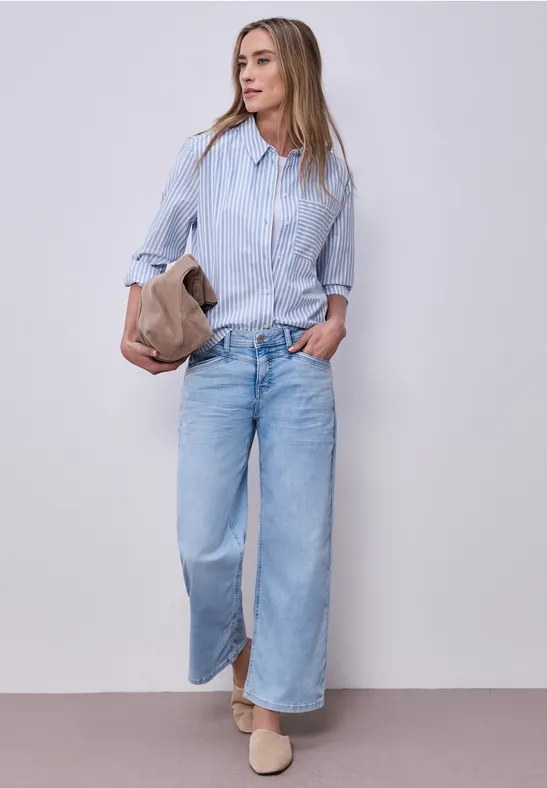 Bluse mit Hemdkragen und  Backprint original blue