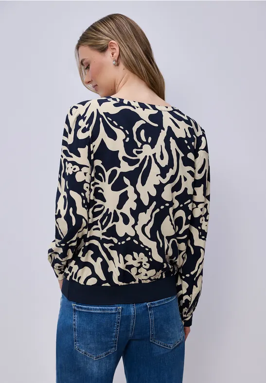 Langarm Bluse mit elastischem Bund shadowed navy