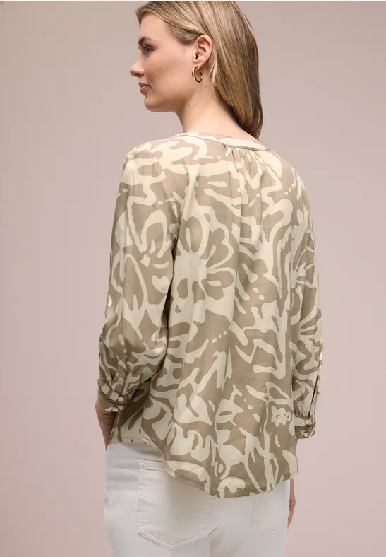 Bluzka koszulowa z rękawem 3/4 i tapedails safari beige