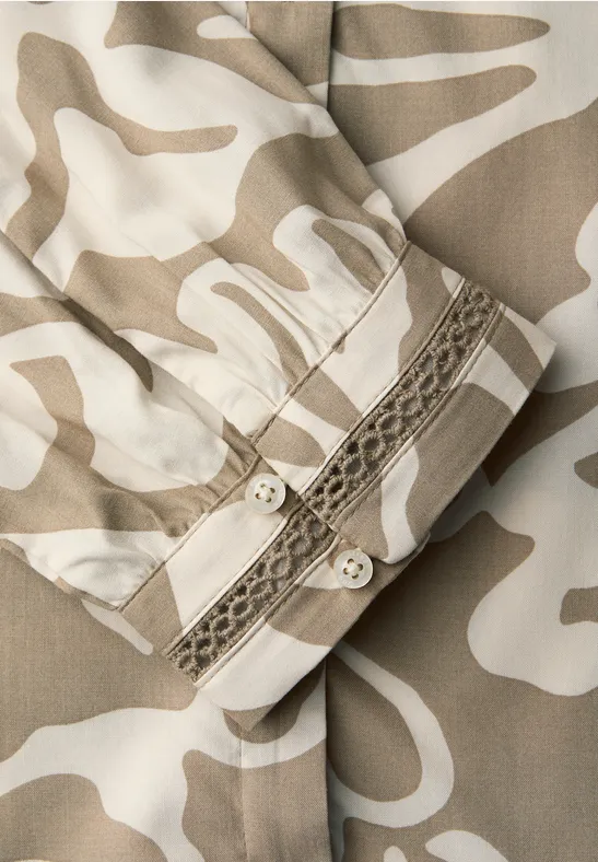 Bluzka koszulowa z rękawem 3/4 i tapedails safari beige