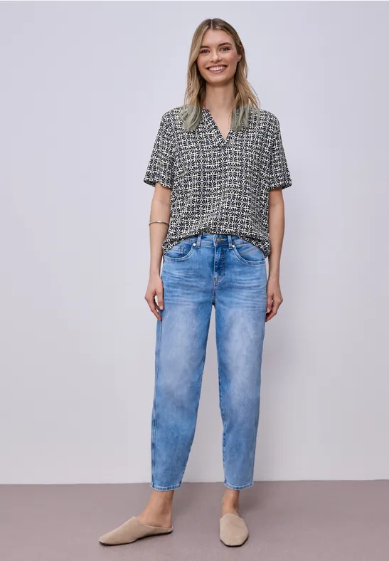 Blouse met korte mouwen en omslag shadowed navy