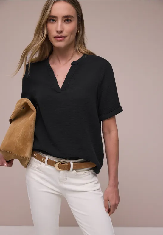 Blouse à manches courtes en qualité mousseline Black