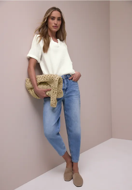 Blouse met korte mouwen in mousseline kwaliteit off white