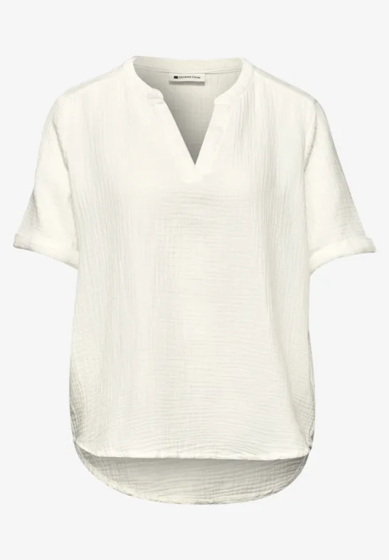 Blouse met korte mouwen in mousseline kwaliteit off white