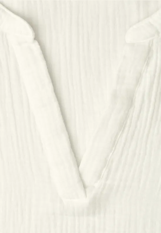 Blouse met korte mouwen in mousseline kwaliteit off white