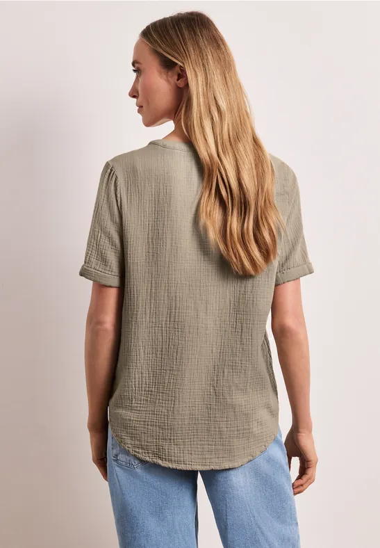 Blouse à manches courtes en qualité mousseline timeless beige