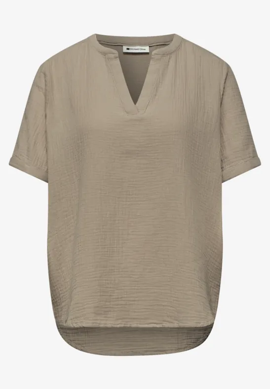 Blouse à manches courtes en qualité mousseline timeless beige