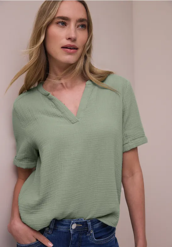 Blouse à manches courtes en qualité mousseline mint leaf