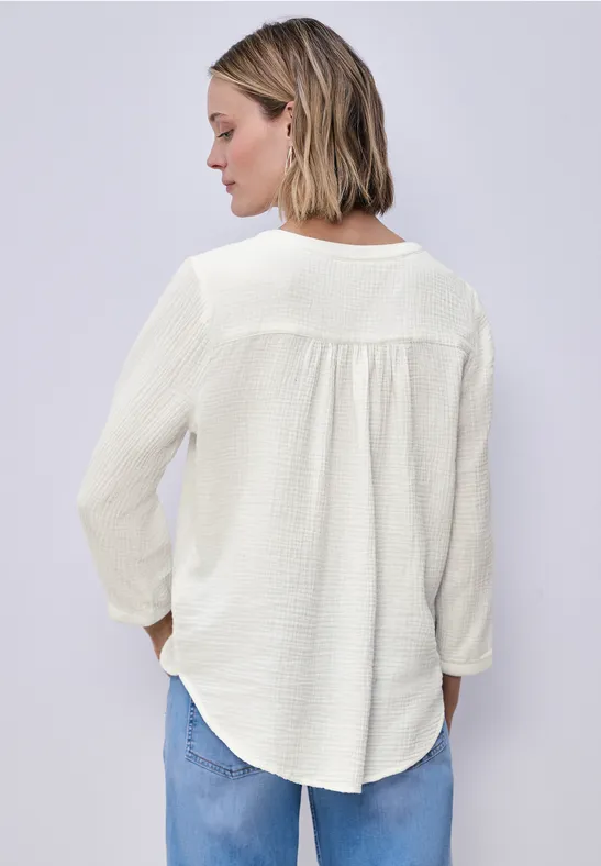 Bluzka koszulowa z rękawem 3/4 w jakości muślinu off white