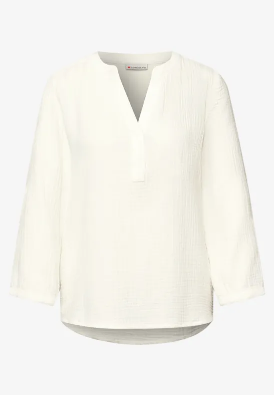 Bluzka koszulowa z rękawem 3/4 w jakości muślinu off white