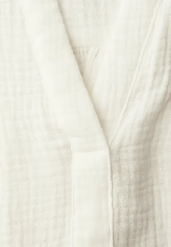 Bluzka koszulowa z rękawem 3/4 w jakości muślinu off white