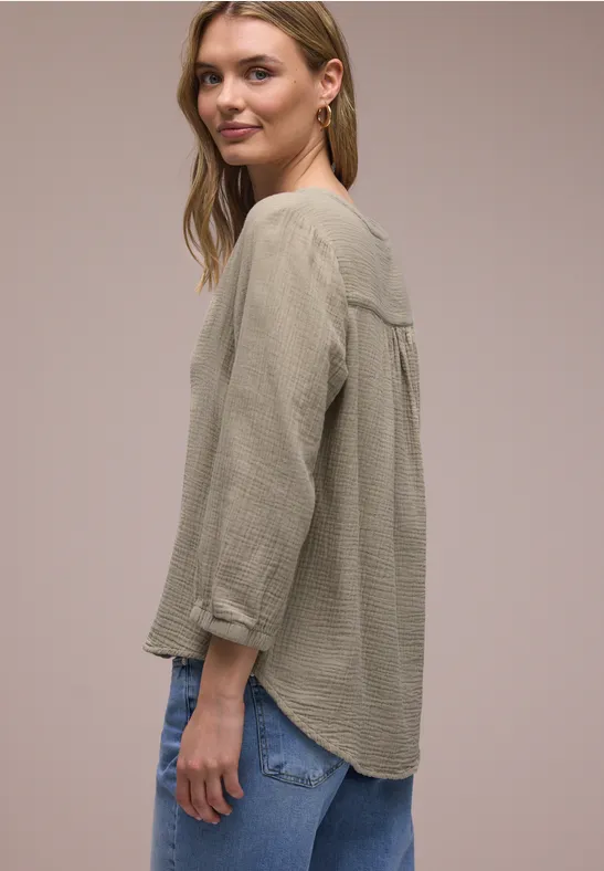 3/4-Arm Bluse in Musselinqualität timeless beige