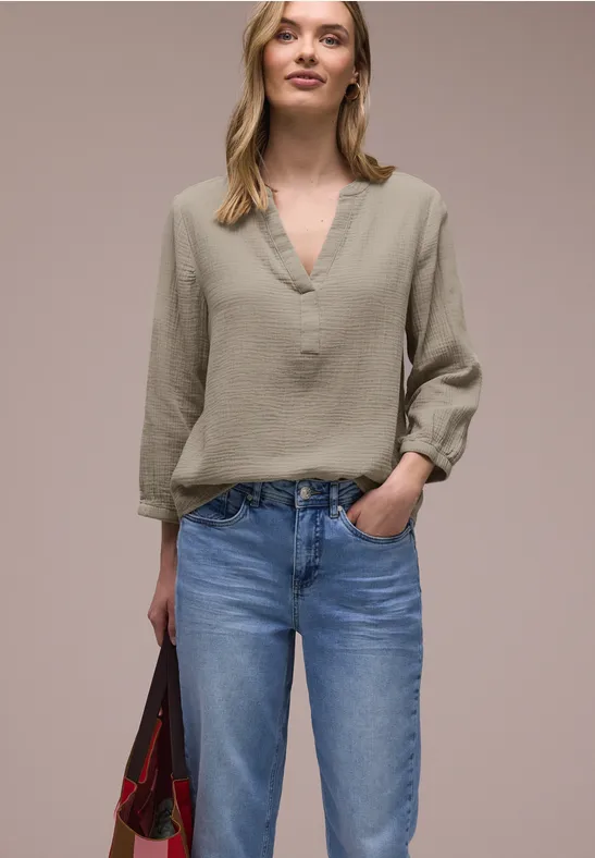 3/4-Arm Bluse in Musselinqualität timeless beige