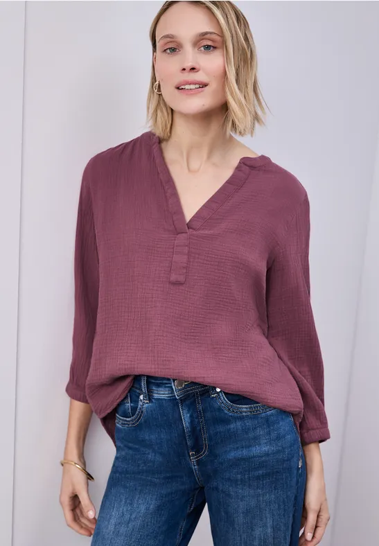 Bluzka koszulowa z rękawem 3/4 w jakości muślinu dark clouded blush