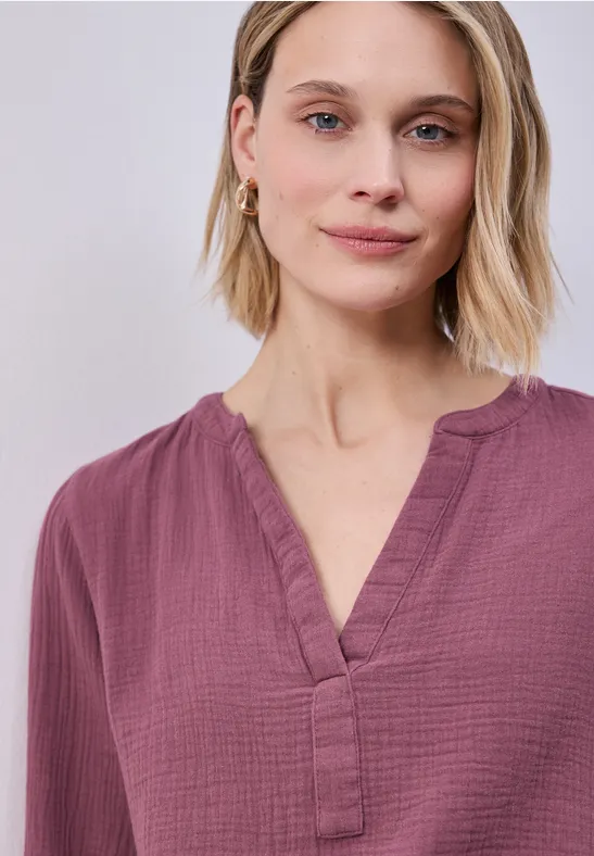 Bluzka koszulowa z rękawem 3/4 w jakości muślinu dark clouded blush