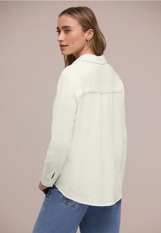 Bluse mit Hemdkragen aus Musselinstoff off white