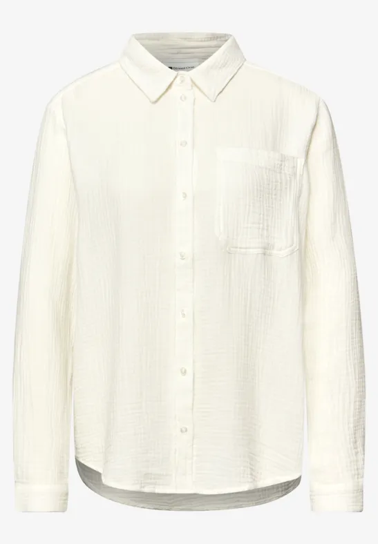 Bluse mit Hemdkragen aus Musselinstoff off white