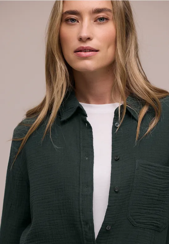 Mousseline overhemd blouse pine grove green