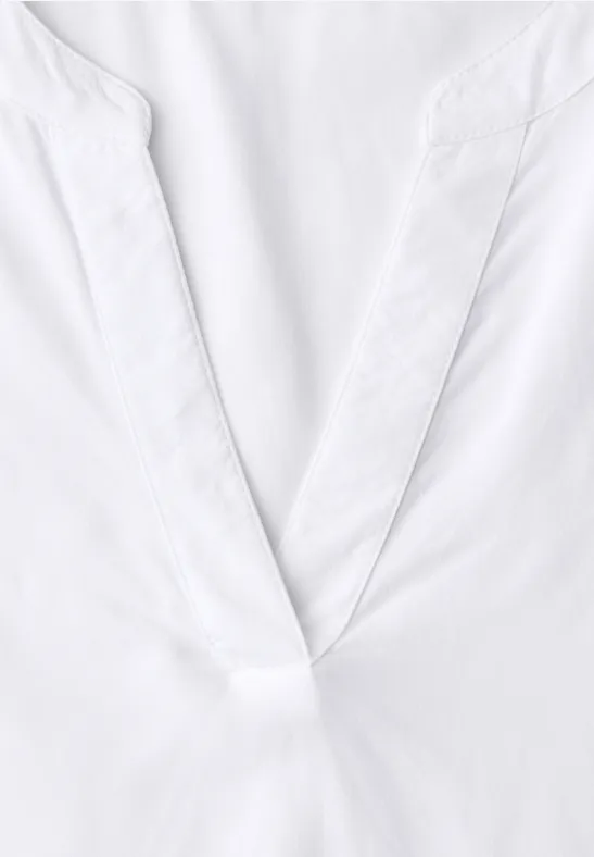 Bluse mit Split Neck und Turn-Up White