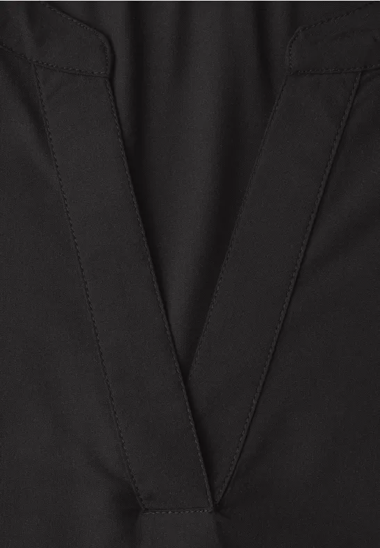 Bluse mit Split Neck und Turn-Up Black