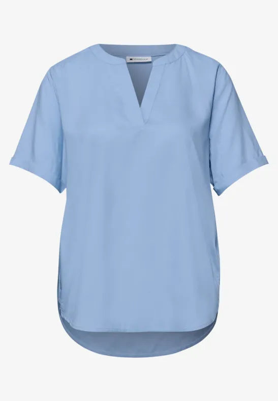 Bluse mit Split Neck und Turn-Up original blue