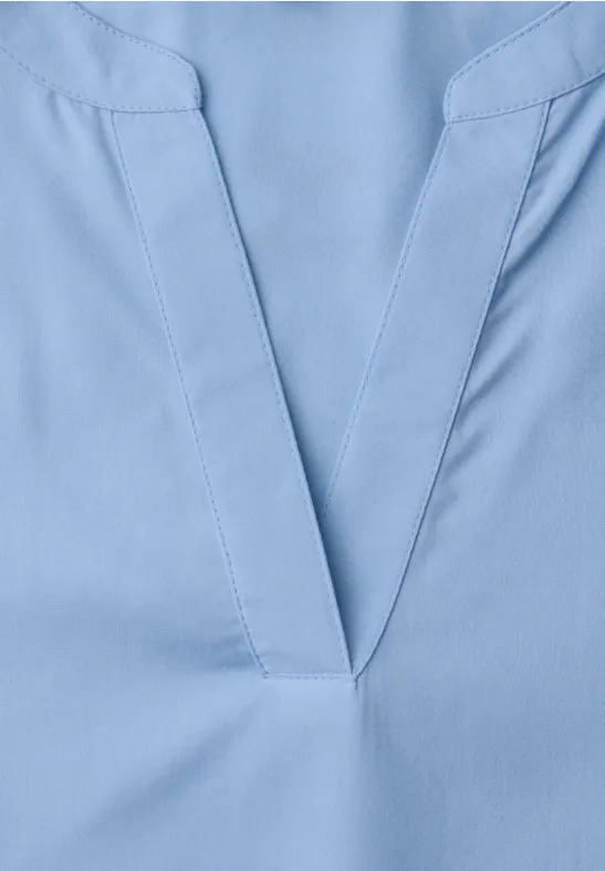 Bluse mit Split Neck und Turn-Up original blue