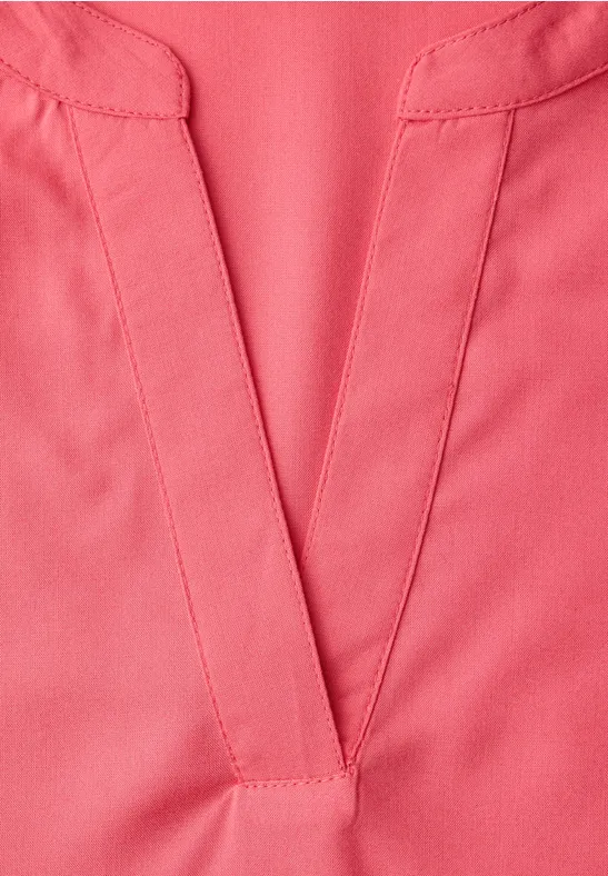 Bluse mit Split Neck und Turn-Up striking coral