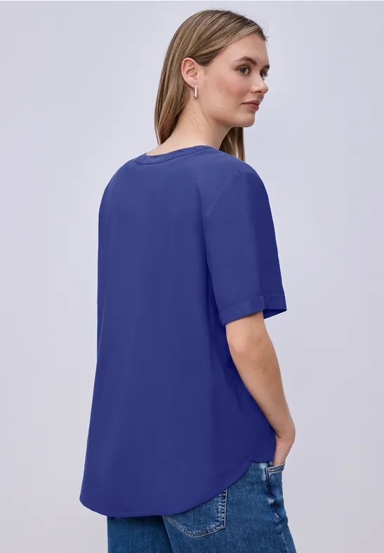 Bluse mit Split Neck und Turn-Up amparo blue